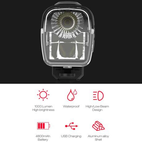 1000 Lumen Bike Light USB C Rechargeable with Low &amp; High Beam