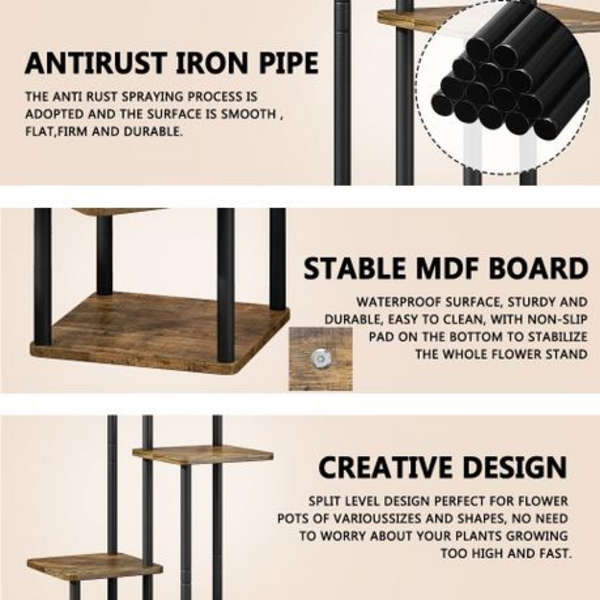 5 Tier Plant Stand - Metal &amp; Wood (MDF) Standing 106CM Tall