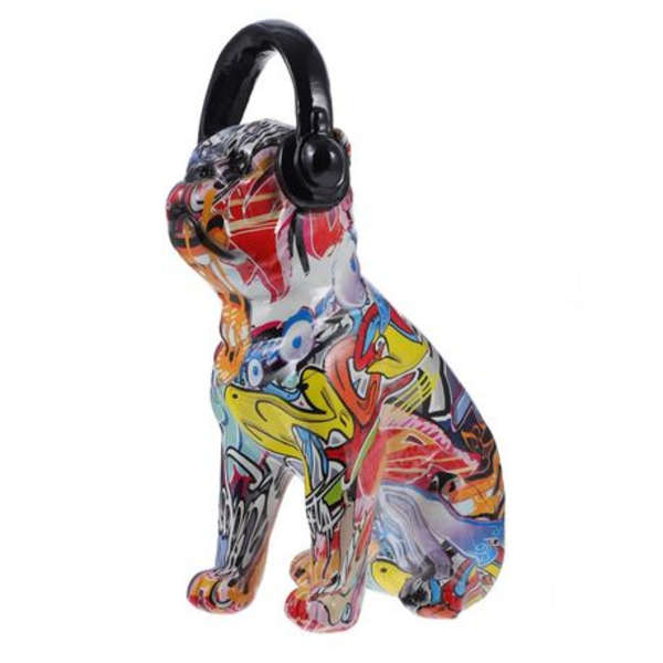French Bulldog with Headphones Resin Ornament - Graffiti - 13x721x30cm