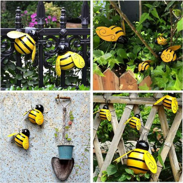 4 Piece Metal Bumble Bee Garden Ornaments