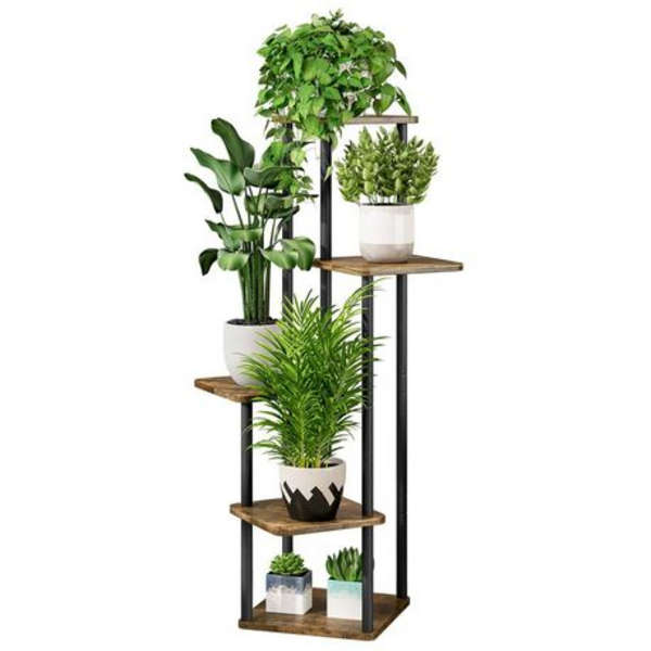 5 Tier Plant Stand - Metal &amp; Wood (MDF) Standing 106CM Tall