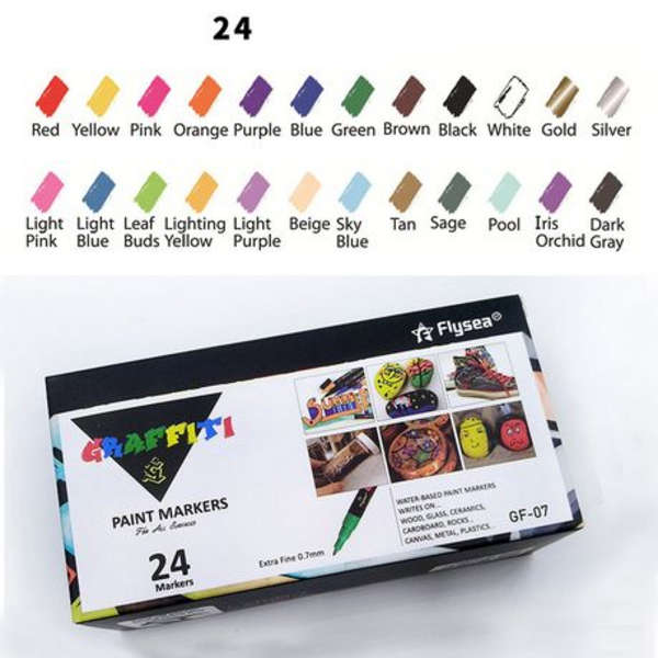 24 Flysea Graffiti Paint Markers (Extra Fine Tip 0.7mm)