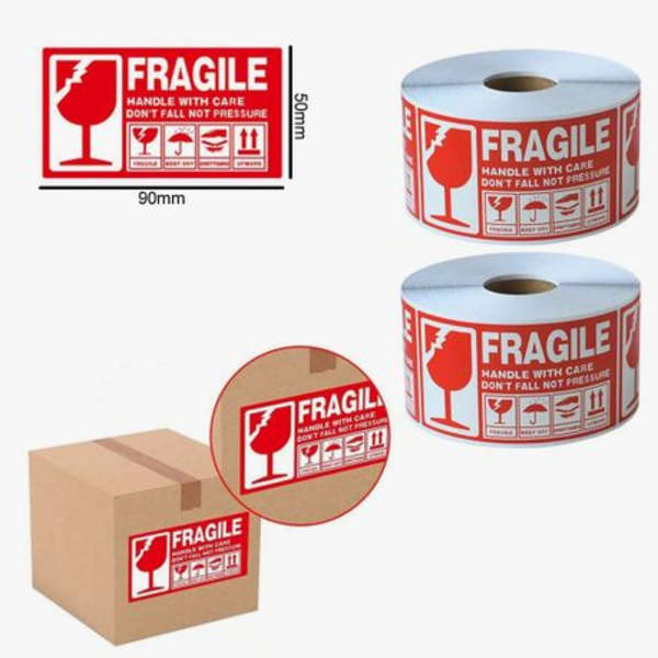 2x 500 Fragile Labels (2 Rolls 1000 Total Fragile Stickers)