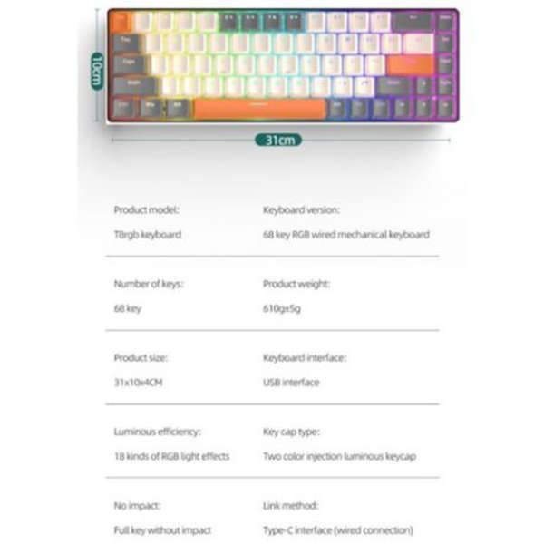 T8 RGB Wired Mechanical Gaming Keyboard Blue Switch - Grey Orange