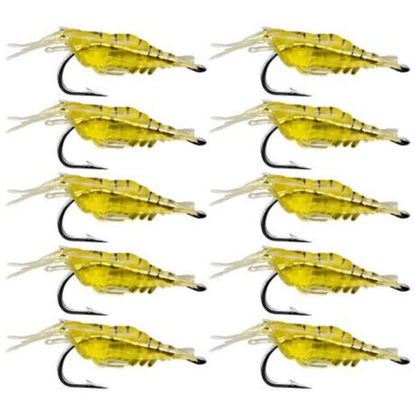 10 Piece Shrimp Lures with Hook Yellow - 4cm