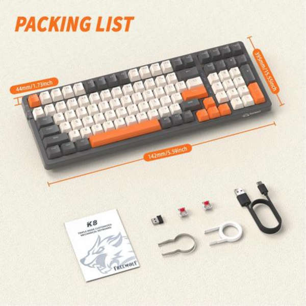 K8 RGB Mechanical Gaming Keyboard -3 Connections USB C/BT5.0/2.4g