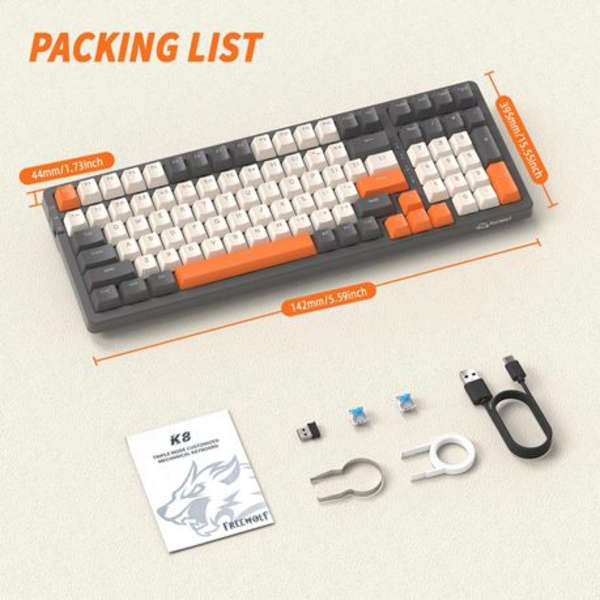 K8 RGB Mechanical Gaming Keyboard -3 Connections USB C/BT5.0/2.4g