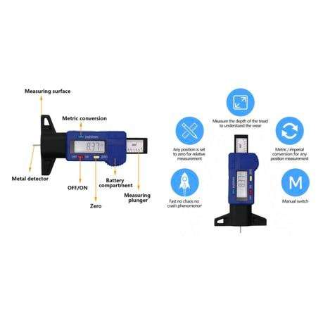 Digital Tyre Tread Depth Gauge Measuring Device - Tire Tread Tool