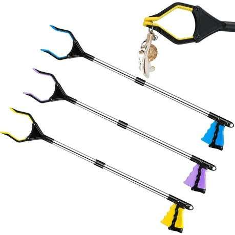 Fold-able Grabber Reacher with Magnetic Non-Slip Rotating Jaw - Yellow