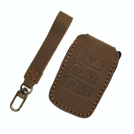 Hallmo Genuine Leather Car Key Cover for Land Rover & Jaguar 2018 & Newer - Brown & Black