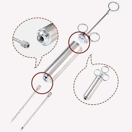 Meat Injector with Basting Brush and Carry Case - Stainless Steel