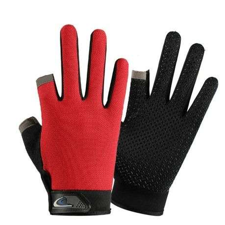 Fishing and other Sports Gloves Non-Slip Two-Finger Exposed 1 Pair - Red