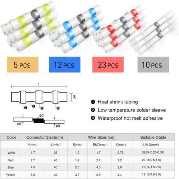560pc Heat Shrink Tubing with 50pc Heat Shrink Solder Butt Connectors