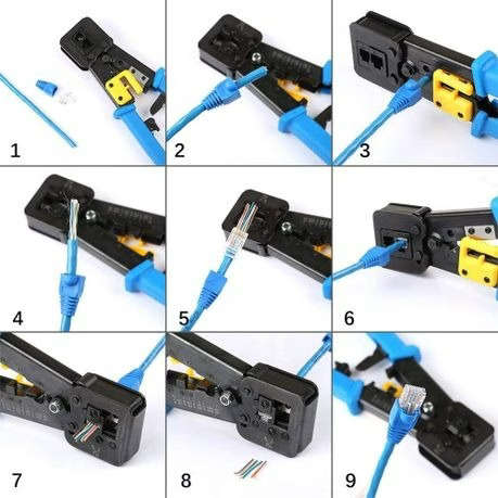 RJ45 Crimping Tool For Pass-Through Connectors With Extra Wire Stripper