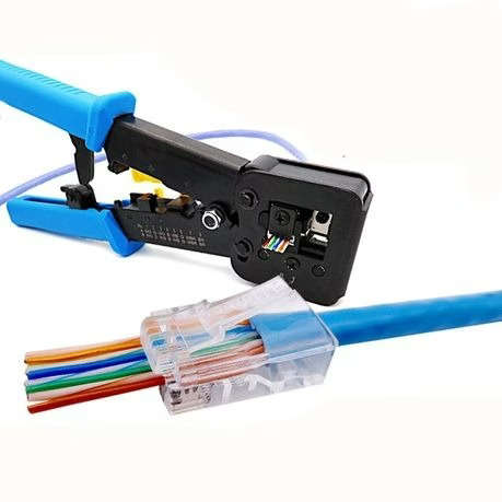 RJ45 Crimping Tool For Pass-Through Connectors With Extra Wire Stripper