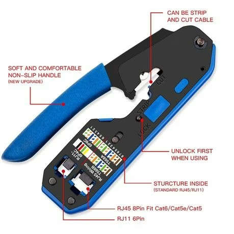 RJ45 RJ12 RJ11 Modular Crimper Standard-Crimp With Extra Wire Stripper