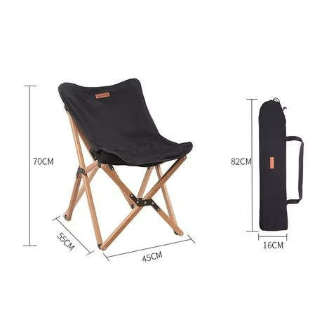 ShineTrip Luxury Beechwood Folding Chair with Bag (Black Canvas)