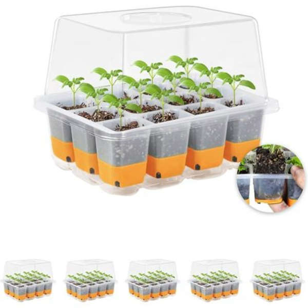 4 Pack Seed Starter Tray Kit with Silicone Bottoms &amp; Humidity Control Vents - Orange