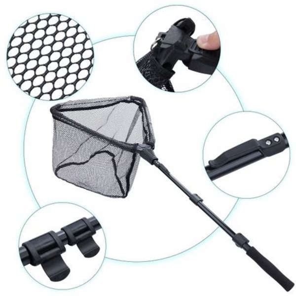 Telescopic Rubber Coated Landing Net (Foldable) - Black