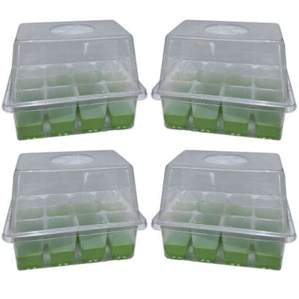 4 Pack Seed Starter Tray Kit with Silicone Bottoms &amp; Humidity Control Vents