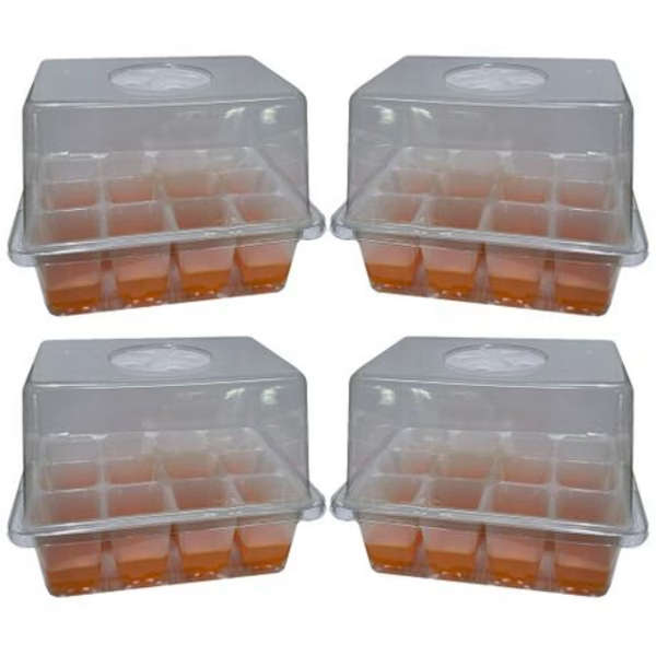 4 Pack Seed Starter Tray Kit with Silicone Bottoms &amp; Humidity Control Vents - Orange