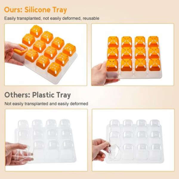 4 Pack Seed Starter Tray Kit with Silicone Bottoms &amp; Humidity Control Vents - Orange