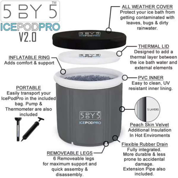 5by5 IcePodPro V2.0 Ice Bath With Bag, Thermometer &amp; Hand Pump
