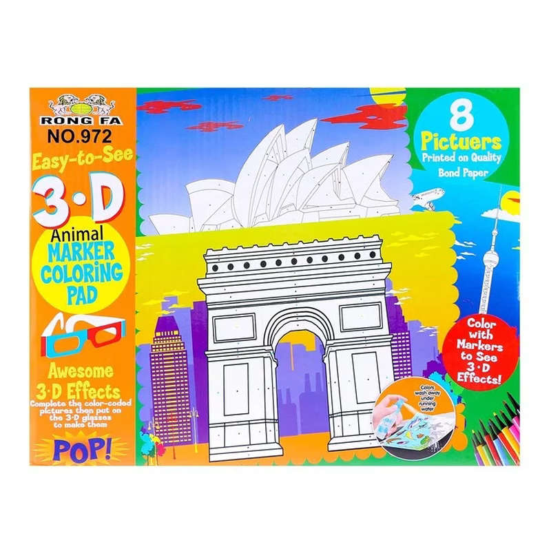 3D Colouring Set with 12 Markers, 3D Glasses & Spray Bottle (Landmarks)