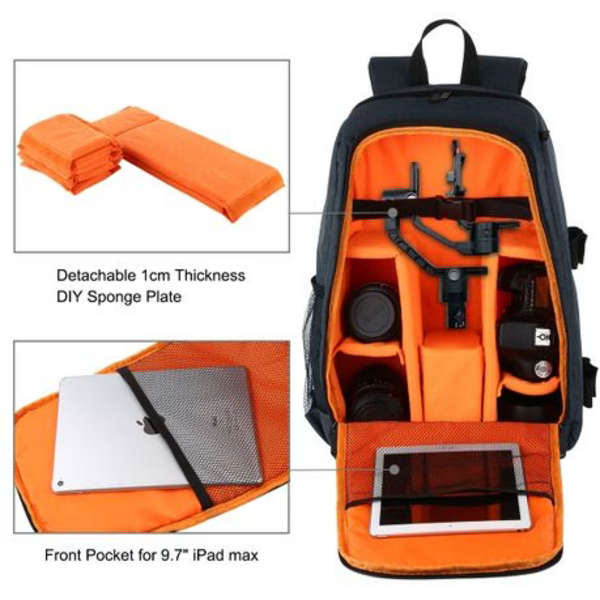PULUZ Camera Backpack. Waterproof, Scratch-proof with Rain Cover (Grey)