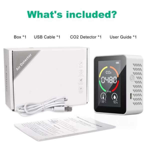 3-in-1 Rechargeable Air Quality Monitor With Semiconductor CO2 sensor-White