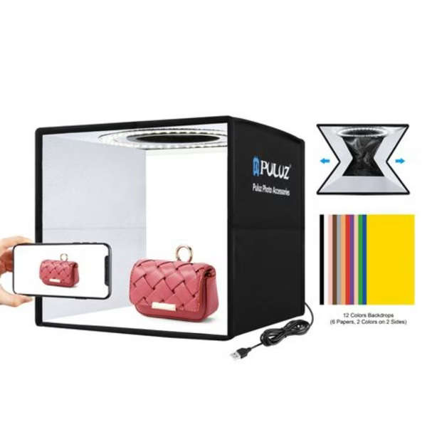 PULUZ 25cm LED Photo Softbox with 12 Colour Backdrops