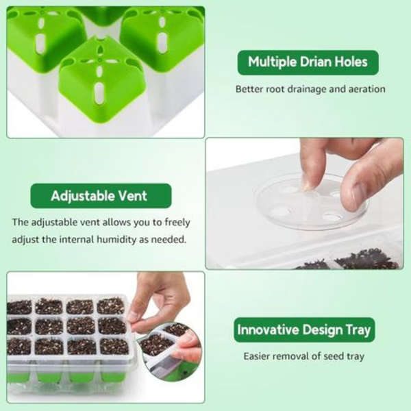 4 Pack Seed Starter Tray Kit with Silicone Bottoms &amp; Humidity Control Vents