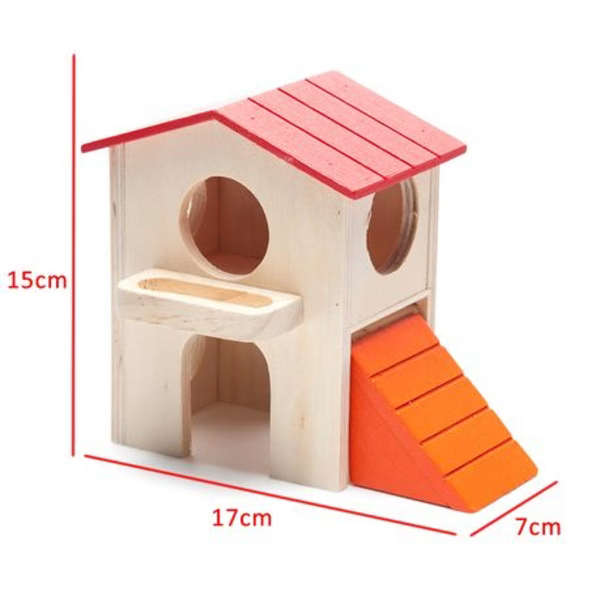 CARNO Double Story Wooden Hamster House with Ramp