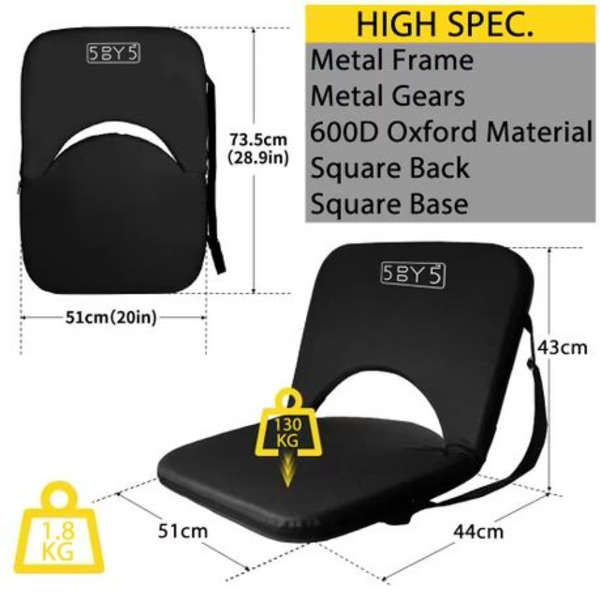 2 x 5by5 Padded Stadium Chair With Back Support-600D Waterproof Oxford Nylon