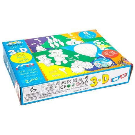 3D Colouring Set with 12 Markers, Glasses & Spray Bottle (Number Learning)