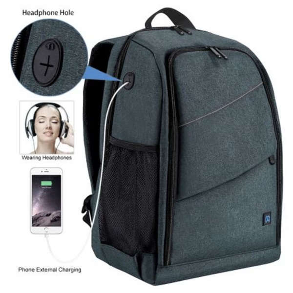 PULUZ Camera Backpack. Waterproof, Scratch-proof with Rain Cover (Grey)