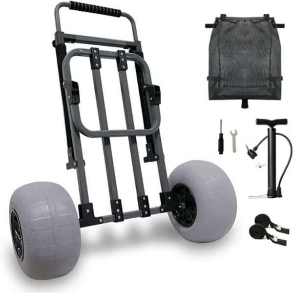 Collapsible Beach Trolley Cart with Tie-Down Straps, Pump &amp; Mesh Bag.