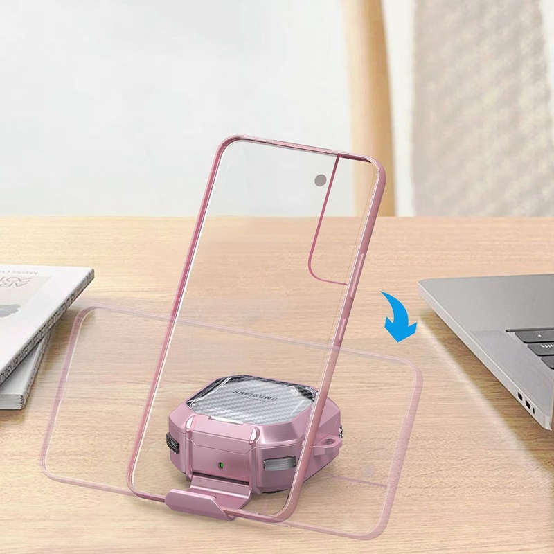 TPU+PC Armor Case with Carabiner for Samsung Galaxy Buds2 / Live / Pro / FE - Pink