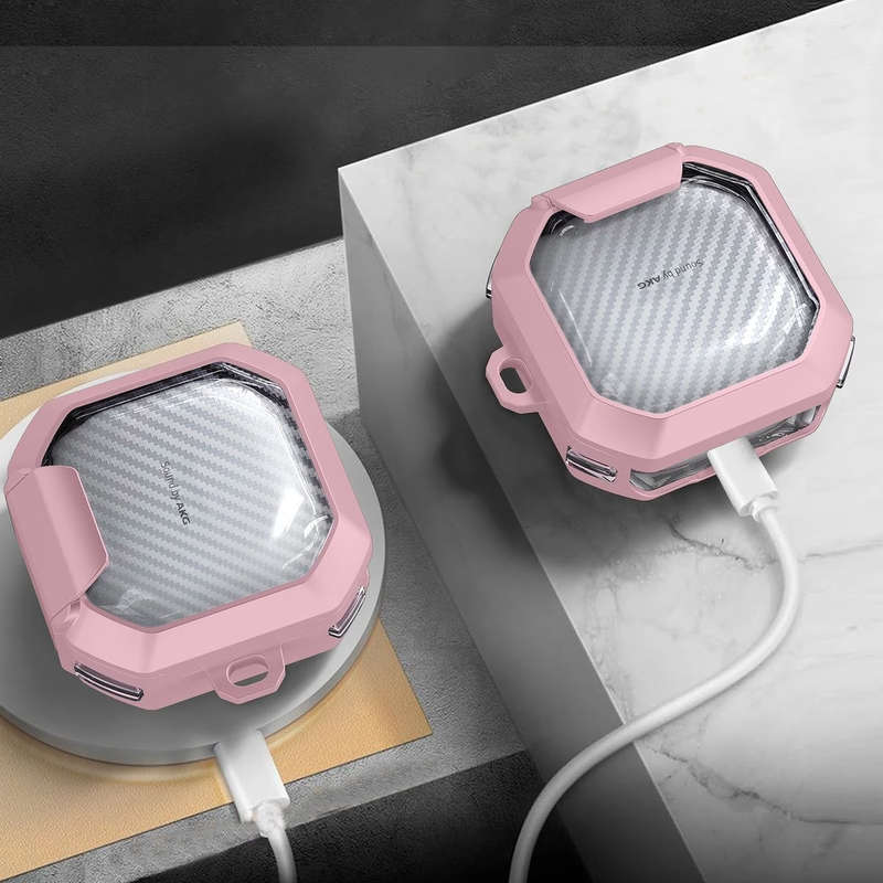 TPU+PC Armor Case with Carabiner for Samsung Galaxy Buds2 / Live / Pro / FE - Pink