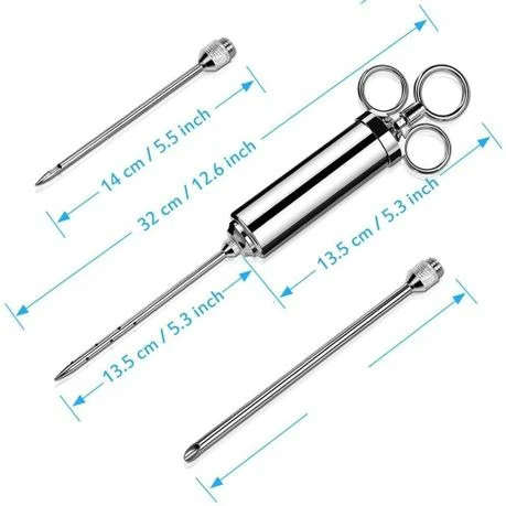 Stainless Steel Meat Injector Set w/ Pot Holder - Too Hot To Handle Graphic