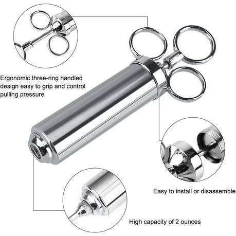 Stainless Steel Meat Injector Set w/ Pot Holder - Too Hot To Handle Graphic
