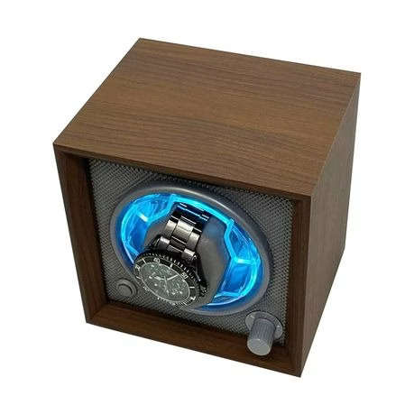 USB Powered Single Watch Winder with LED Backlight (Walnut Finish)