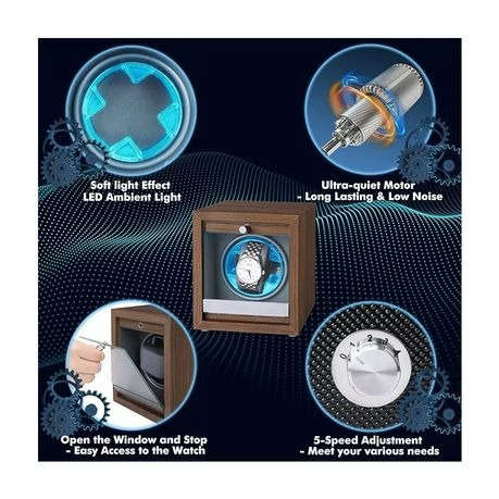 USB Powered Single Watch Winder with Glass Door-LED Backlit (Walnut Finish)