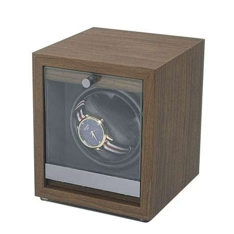 USB Powered Single Watch Winder with Glass Door-LED Backlit (Walnut Finish)