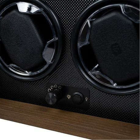 USB Powered Double Watch Winder with Glass Door-LED Backlit (Walnut Finish)