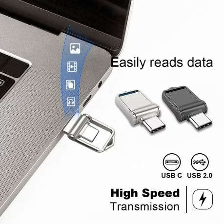 128gb OTG Flash Drive with USB 2.0 and Type-C Connectors - Silver