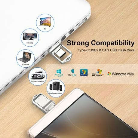 128gb OTG Flash Drive with USB 2.0 and Type-C Connectors - Silver