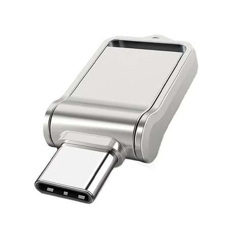 128gb OTG Flash Drive with USB 2.0 and Type-C Connectors - Silver