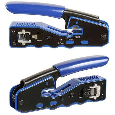 RJ45 Network Crimping Tool Set with Pass-through Crimper & Connectors