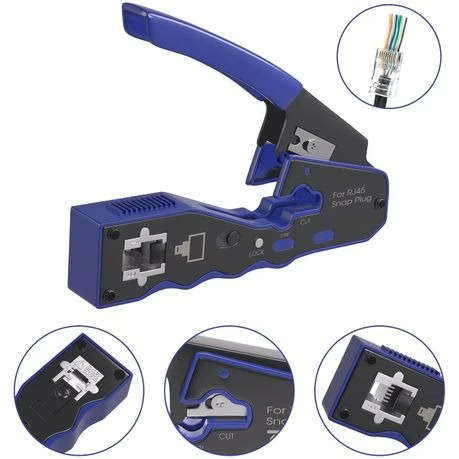 Rj45 EZ Pass Through Crimper Tool with Wire Stripper